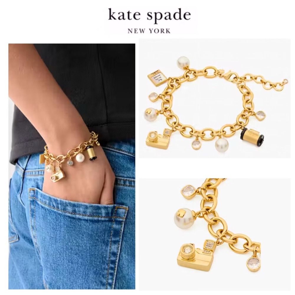 NWT Kate Spade ♠️ PICTURE PERFECT 12-K Gold Plated CZ Crystals Charm Bracelet
